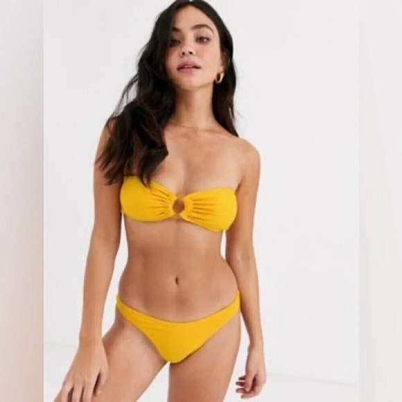Nasty Gal Yellow strapless Bandeau two piece swimsuit set size 2 - Picture 4 of 12